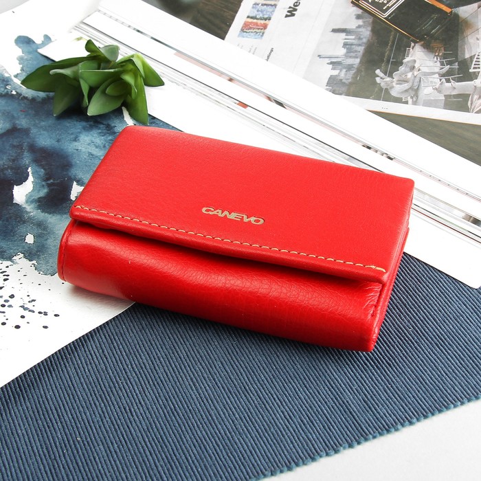 Кошелёк женский на клапане, 2 отдела, отдел для карт, для монет, цвет красный