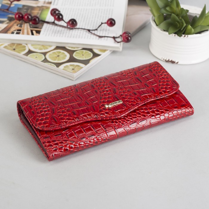 Кошелёк женский на клапане, 4 отдела, отдел для карт, наружный карман, цвет красный