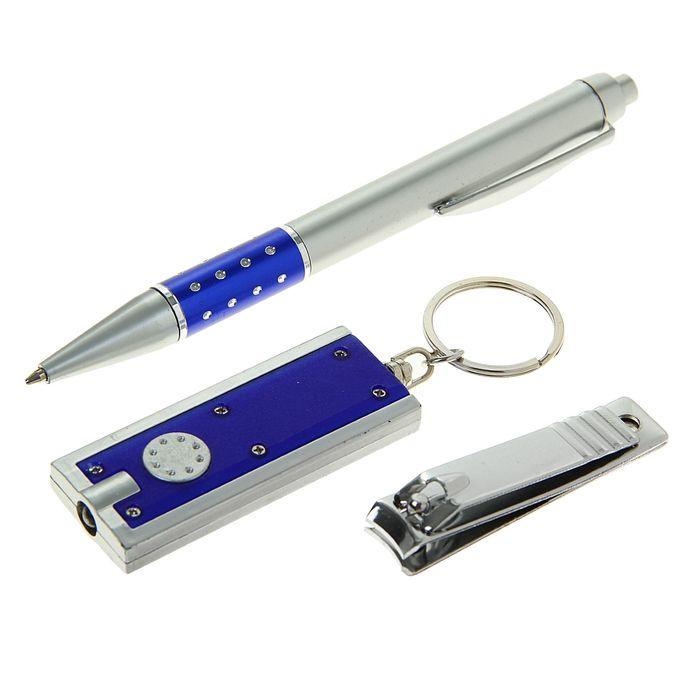 набор подарочный 3в1 (ручка+кусачки+брелок-фонарик) МИКС в пакете 8*4см УЦЕНКА
