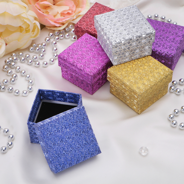 Коробочка подарочная под кольцо "Мозаика блестящая" 5x5x3, цвет МИКС, черная вставка