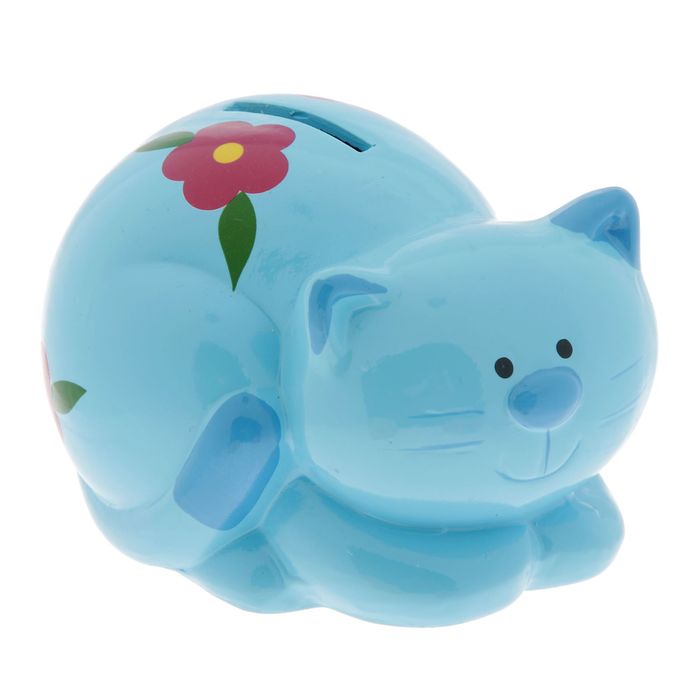 Копилка керамика "Яркий котик с цветочком" МИКС 9х9,5х13,5 см