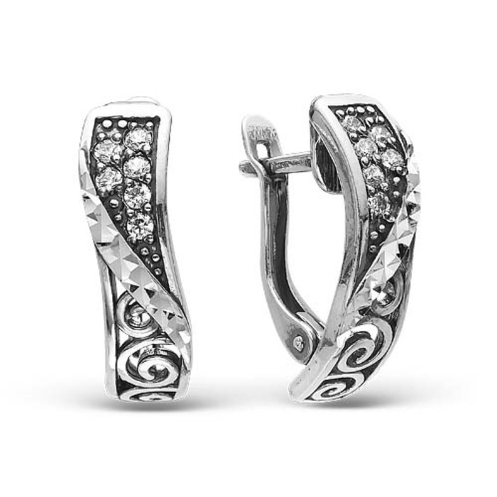 Серьги "Интрига", посеребрение с оксидированием