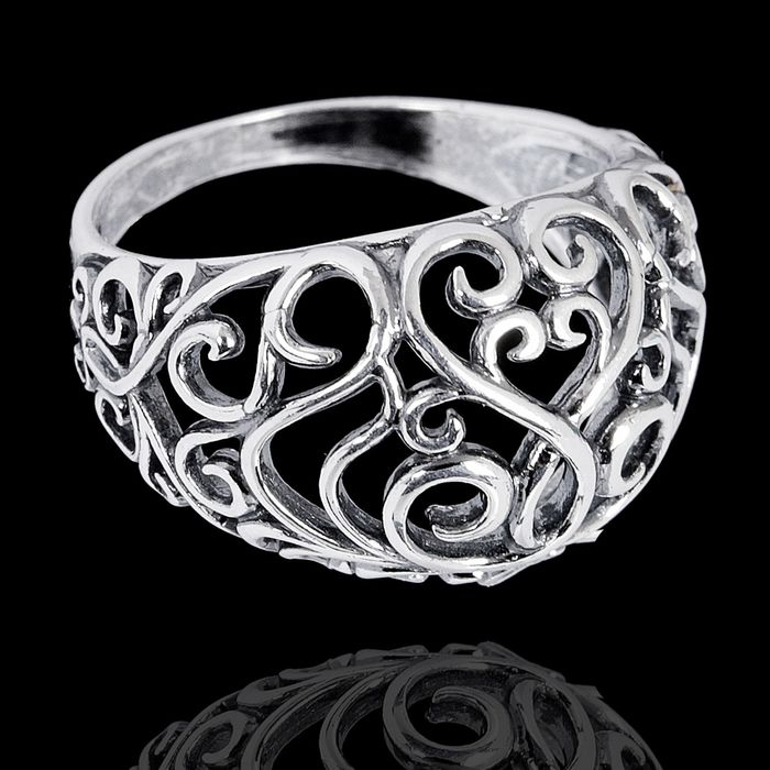 Кольцо "Тайна", ажур, посеребрение с оксидированием, 21 размер