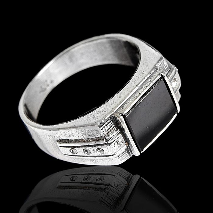 Кольцо "Перстень" прямоугольник с вставками, посеребрение с оксидированием, 21.5 размер