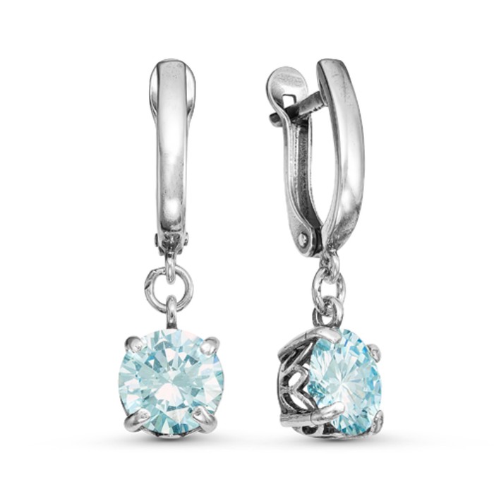 Серьги "Классика" круг малый, посеребрение с оксидированием, цвет голубой