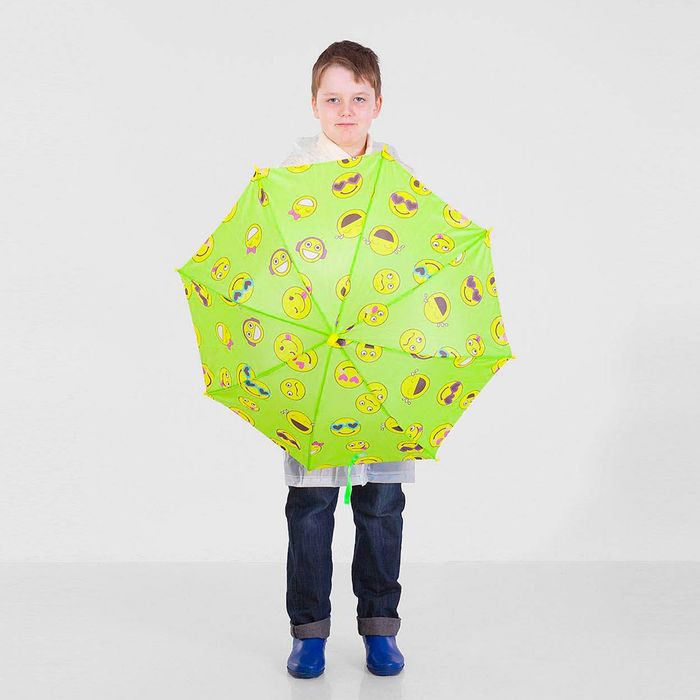 Зонт детский полуавтоматический "Забавные смайлы", r=37см, цвет салатовый