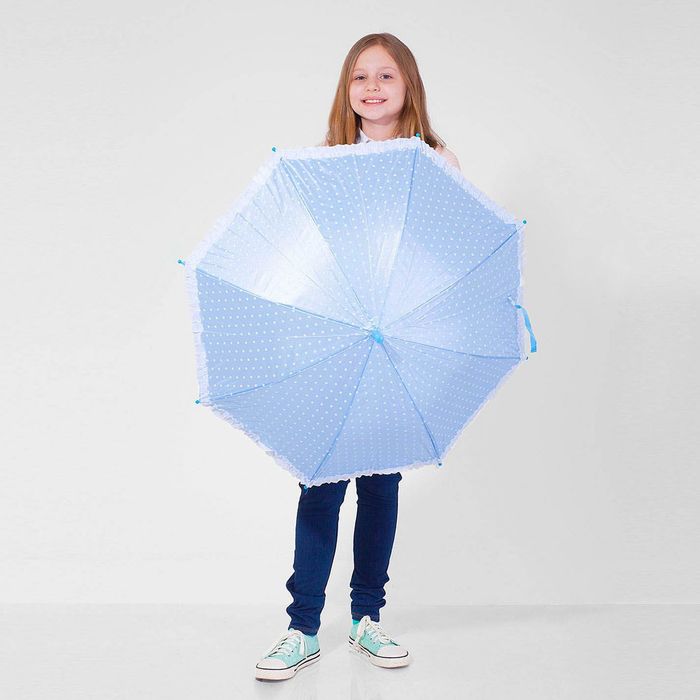 Зонт детский полуавтоматический "Горох", с рюшами, r=38см, цвет голубой