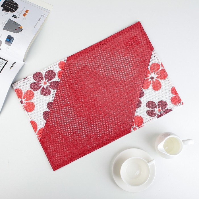 Салфетка кухонная "Цветочная аллея" 45х30 см, цвет красный