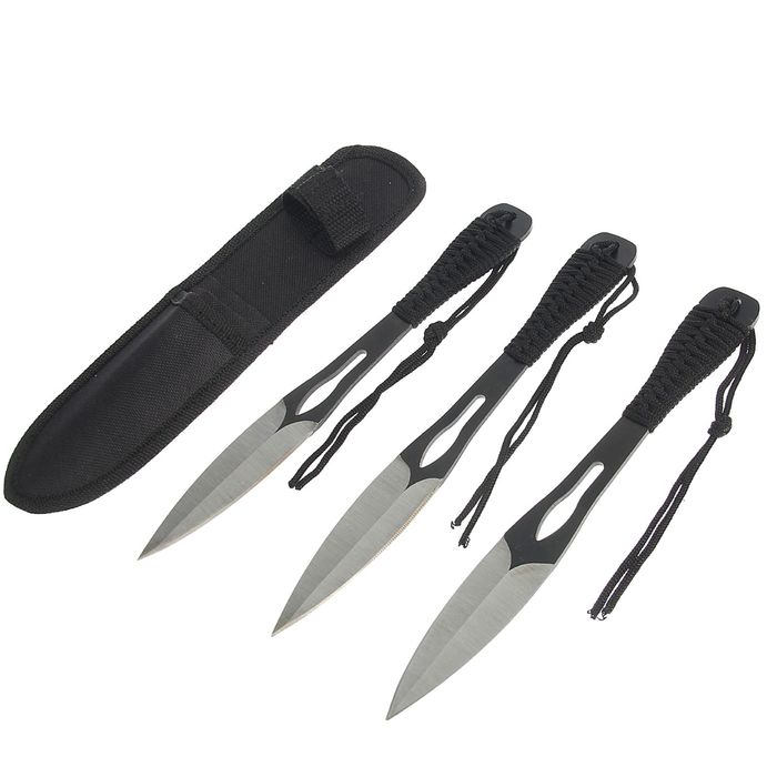 Набор ножей в оплётке, 3 шт., лезвие spear-point, рукоять капля, 23 см