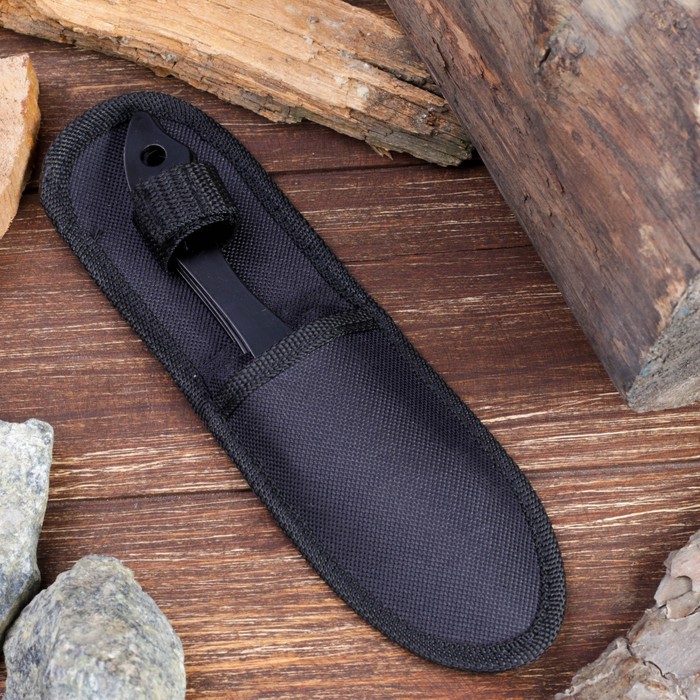 Набор ножей в чехле, 3 шт., лезвие clip-point, 18 см, чёрный с паутиной, 2 отверстия на рукояти