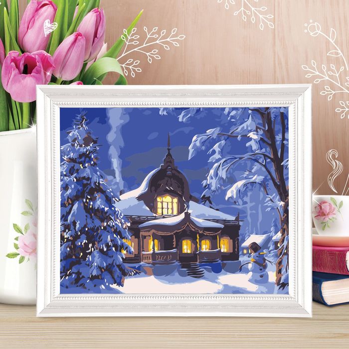 Роспись по номерам без подрамника "Зимний дом", 40 х 30 см