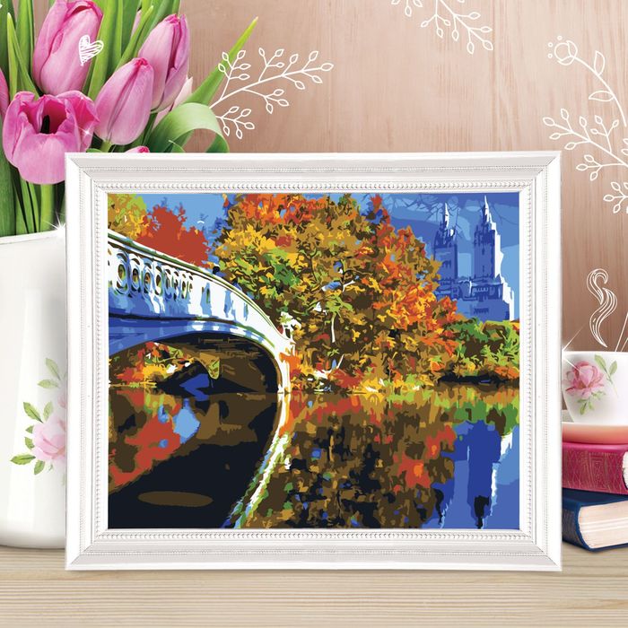 Роспись по номерам без подрамника "Осенний мост", 40 х 30 см