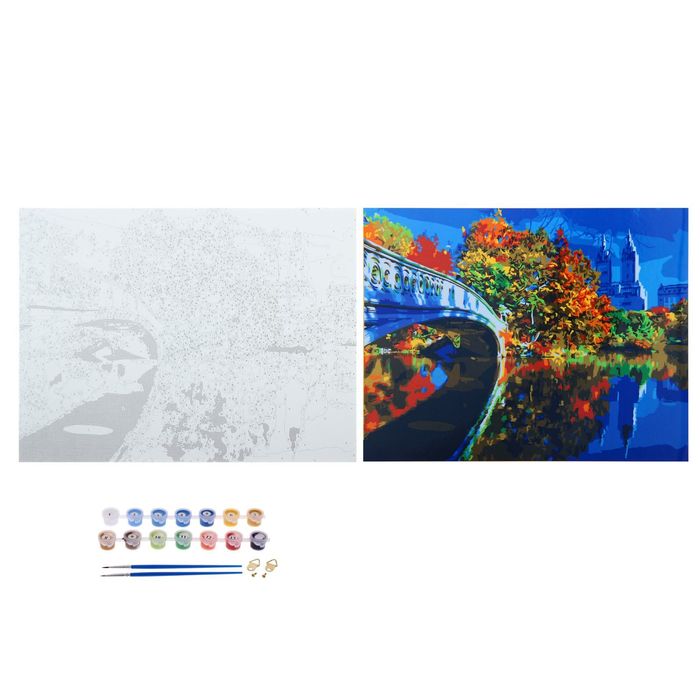 Роспись по номерам без подрамника "Осенний мост", 40 х 30 см