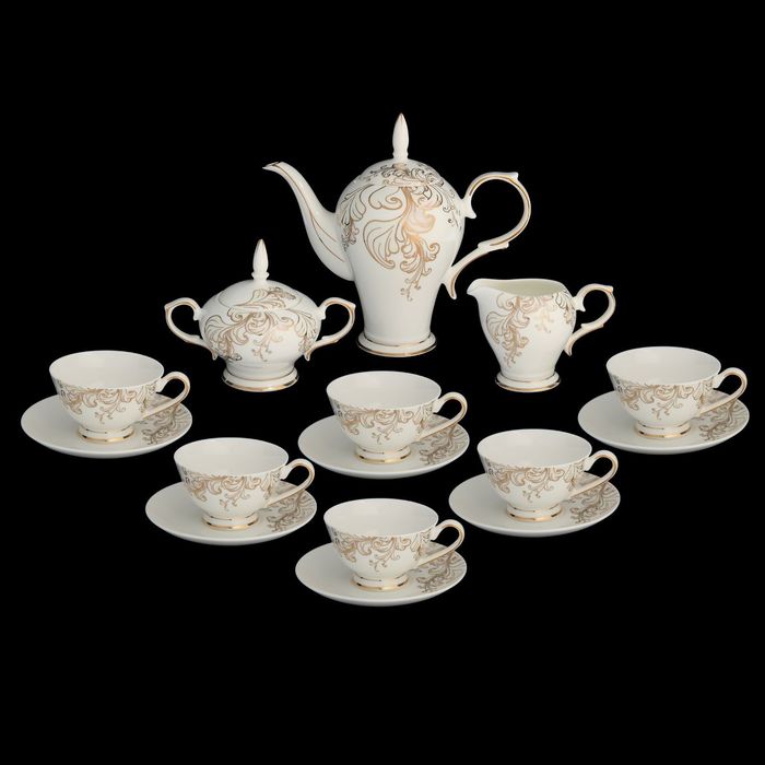 Сервиз чайный "Дориэно", 15 предметов: чайник 1 л, молочник, сахарница, 6 чашек 160 мл, 6 блюдец