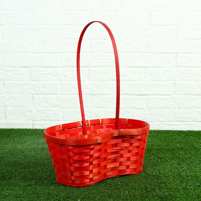 Корзина плетёная, бамбук, красная, с изгибом