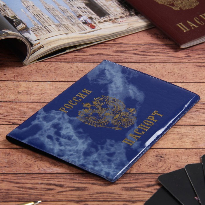 Обложка для паспорта, глянцевая, цвет синий