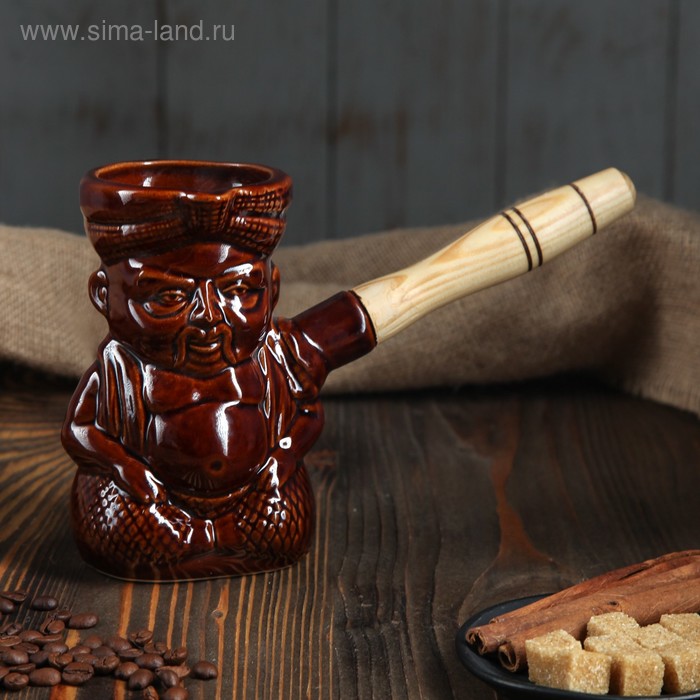  Турка для кофе Индус 0,4 л, керамическая, с деревянной ручкой