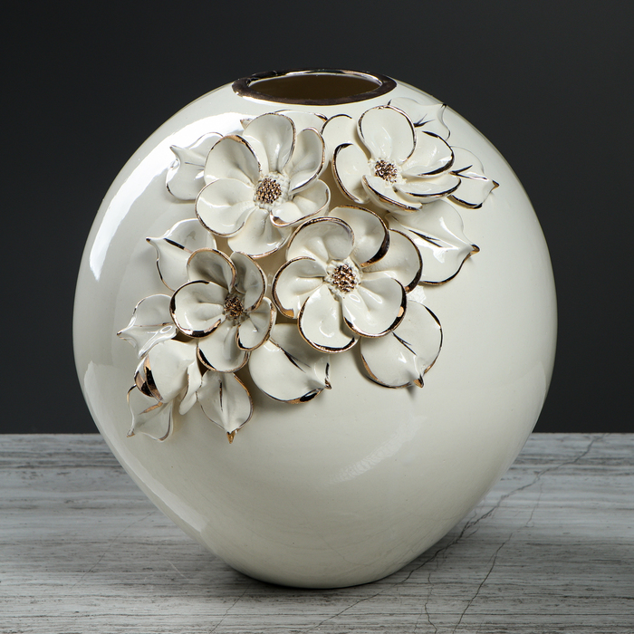 Ваза напольная "Шар" белый, лепка