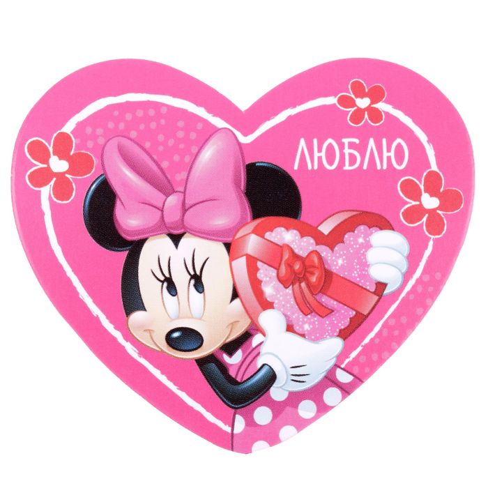 Открытка-валентинка "Люблю" Минни Маус, 7х6см