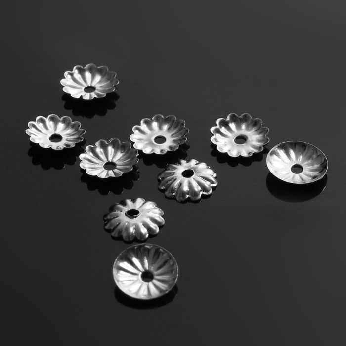 Шапочки для бусин набор 50шт, СМ-079, 2х6,5 мм, цвет серебро