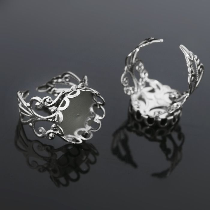 Основа для кольца с сеттингом (набор 5шт) регул-й раз-р, площадка 20мм, цвет серебро