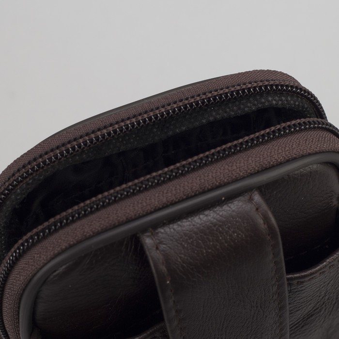 Сумка поясная на молнии, 1 отдел, наружный карман, длинный ремень, цвет коричневый