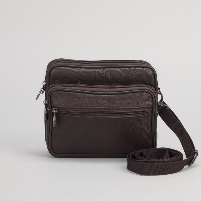 Сумка поясная на молнии, 2 отдела, наружный карман, длинный ремень, цвет коричневый
