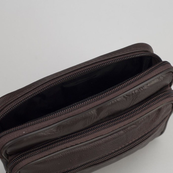 Сумка поясная на молнии, 2 отдела, наружный карман, длинный ремень, цвет коричневый