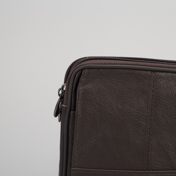 Сумка поясная на молнии, 2 отдела, наружный карман, длинный ремень, цвет коричневый