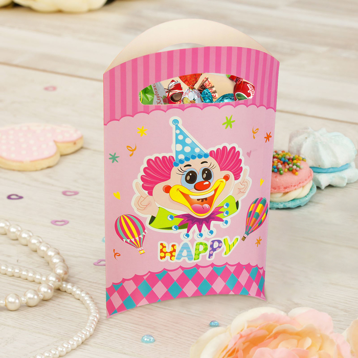 Пакет подарочный 14*24 см "Клоун" розовый цвет (набор 6 шт)