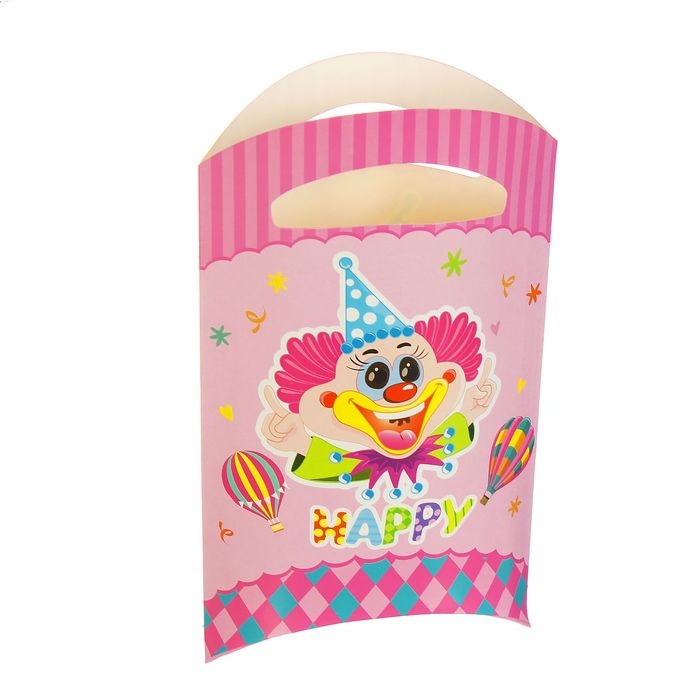 Пакет подарочный 14*24 см "Клоун" розовый цвет (набор 6 шт)