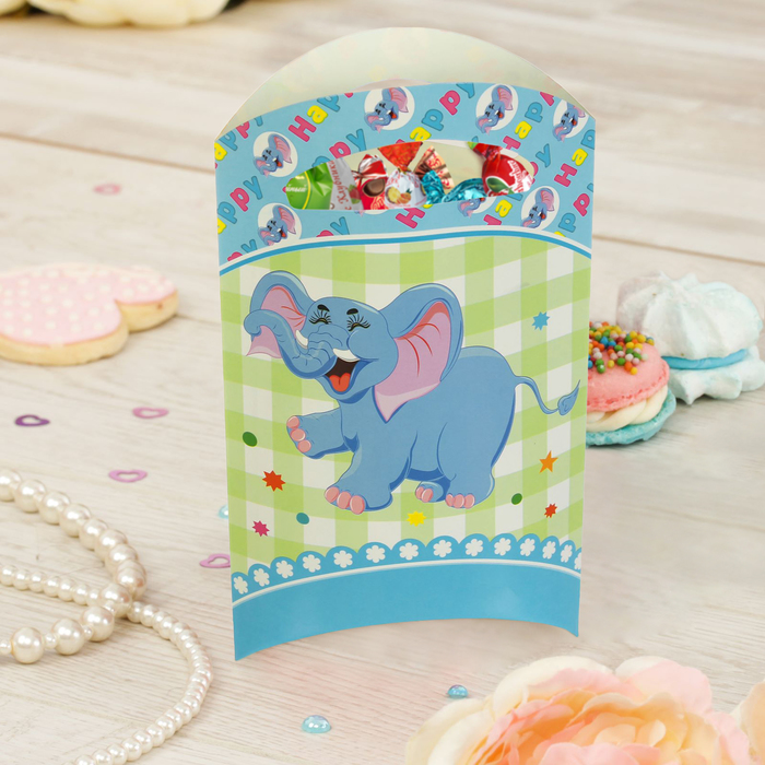 Пакет подарочный 14*24 см "Слоник" голубой цвет (набор 6 шт)