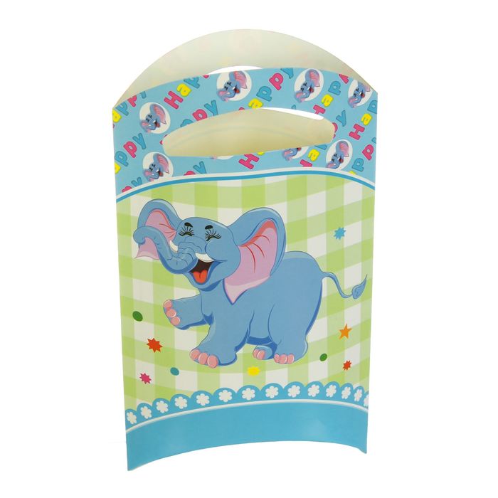Пакет подарочный 14*24 см "Слоник" голубой цвет (набор 6 шт)