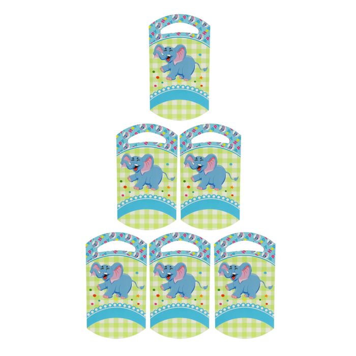 Пакет подарочный 14*24 см "Слоник" голубой цвет (набор 6 шт)