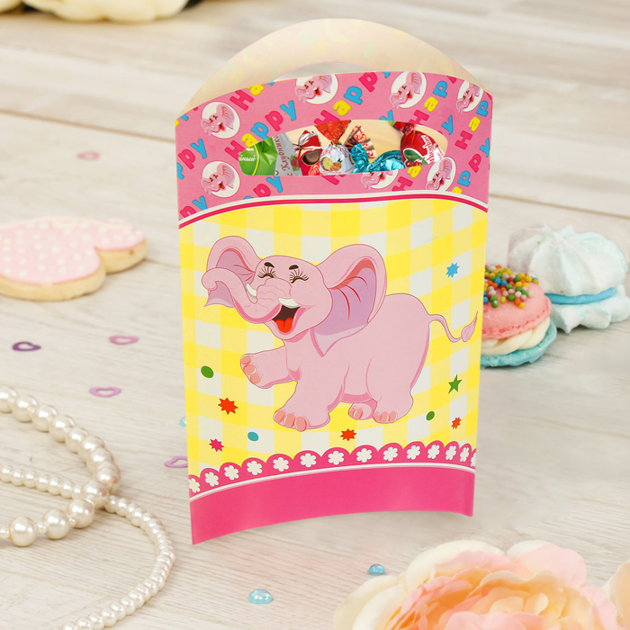 Пакет подарочный 14*24 см "Слоник" розовый цвет (набор 6 шт)