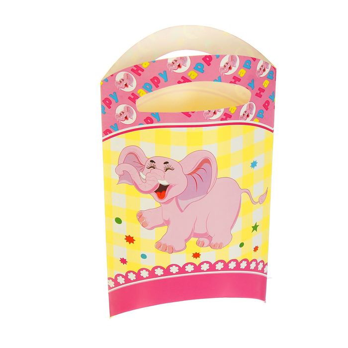 Пакет подарочный 14*24 см "Слоник" розовый цвет (набор 6 шт)