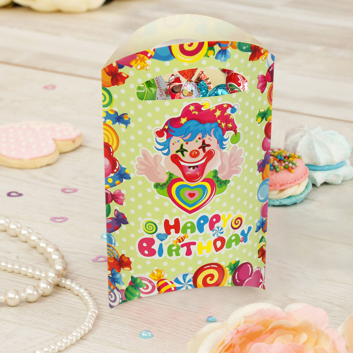 Пакет подарочный 14*24 см "Клоун" с сердцем (набор 6 шт)