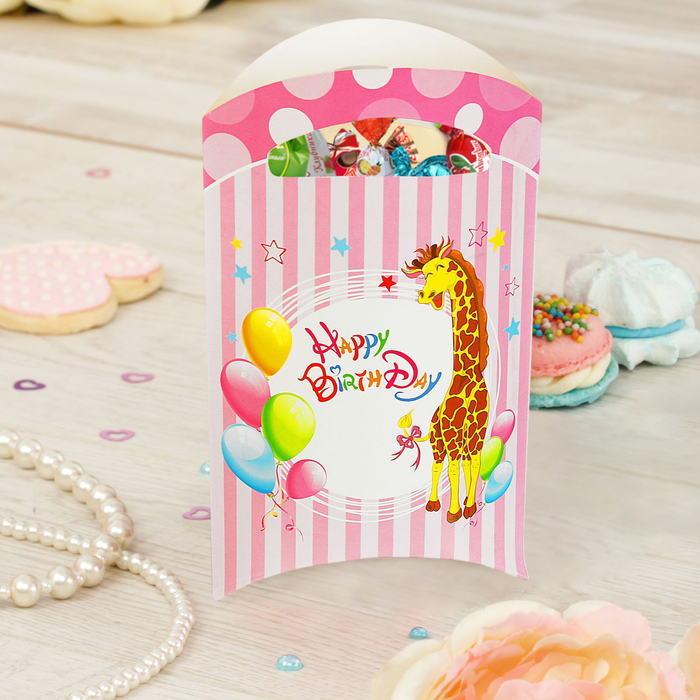 Пакет подарочный 14*24 см "Жирафик" розовый цвет (набор 6 шт)