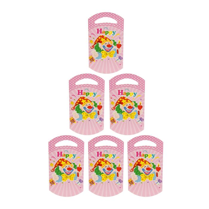 Пакет подарочный 14*24 см "Клоун" со свечой, розовый цвет (набор 6 шт)
