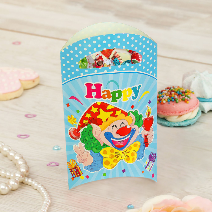 Пакет подарочный 14*24 см "Клоун" со свечой, голубой цвет (набор 6 шт)