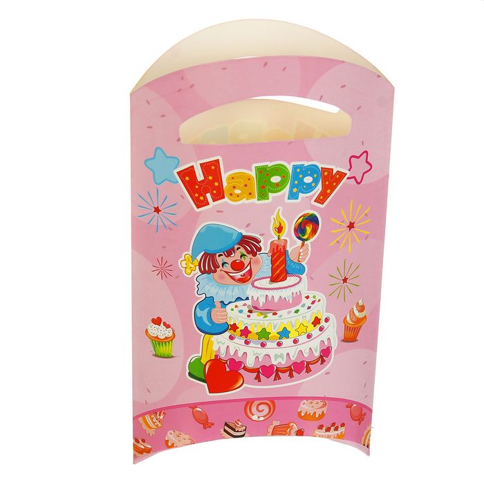 Пакет подарочный 14*24 см "Клоун с тортом" розовый цвет (набор 6 шт)