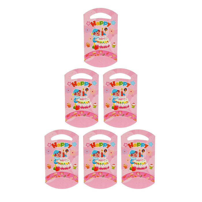 Пакет подарочный 14*24 см "Клоун с тортом" розовый цвет (набор 6 шт)