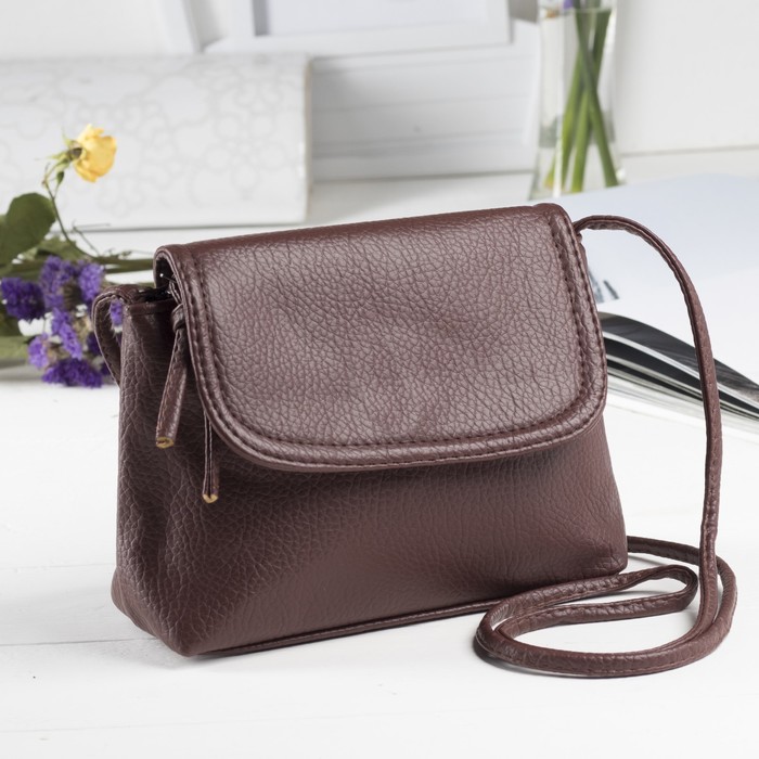 Сумка женская на молнии, 1 отдел, длинный ремень, цвет коричневый