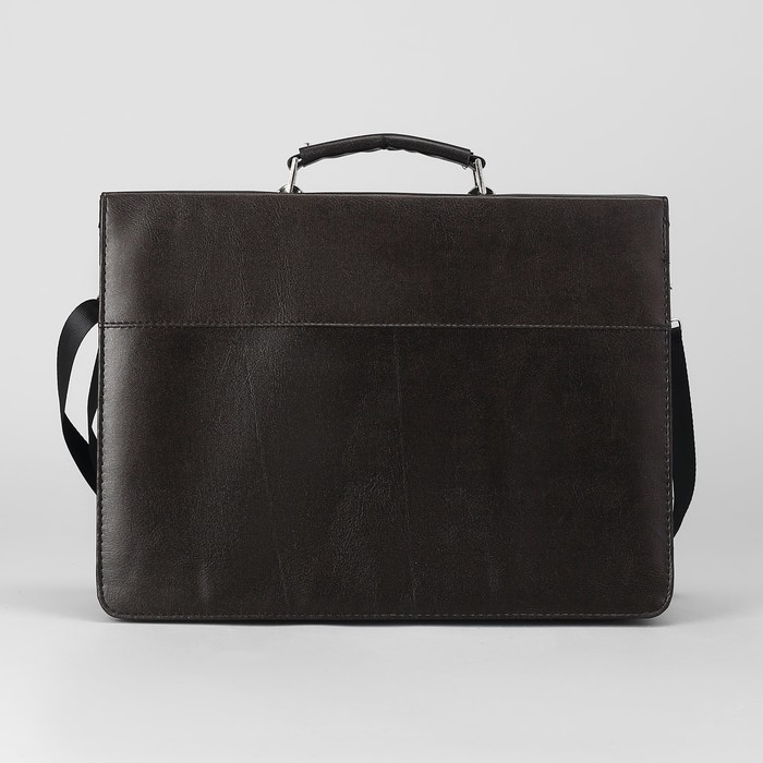 Портфель деловой на клапане, 3 отдела, длинный ремень, цвет коричневый