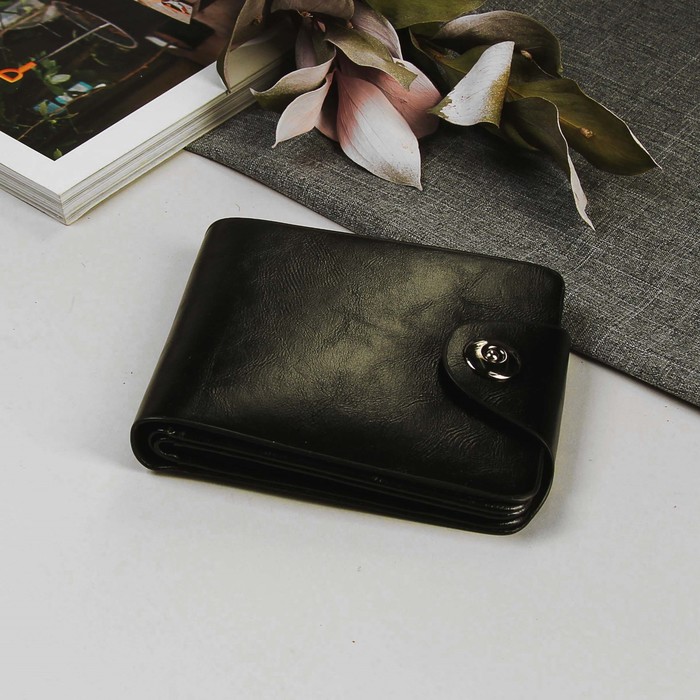 Кошелёк женский на магнитной кнопке, 1 отдел, для карт, цвет чёрный