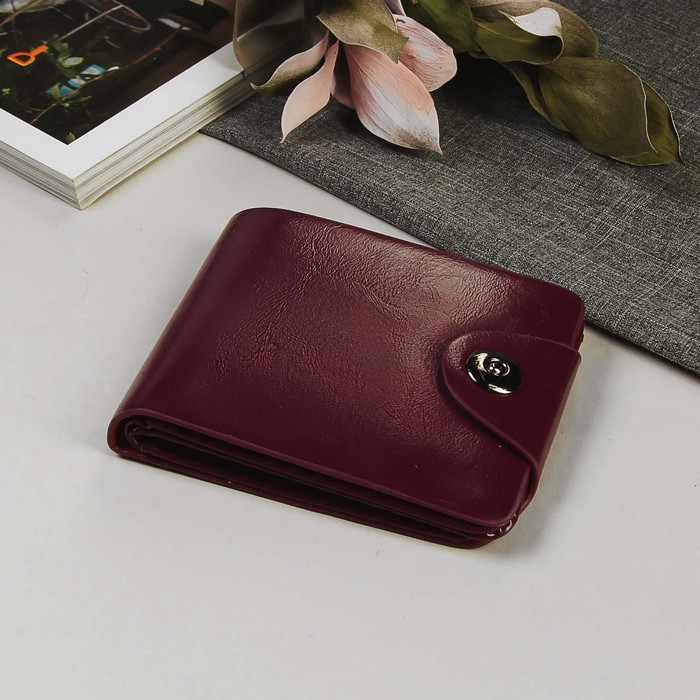 Кошелёк женский на магнитной кнопке, 1 отдел, для карт, цвет фиолетовый