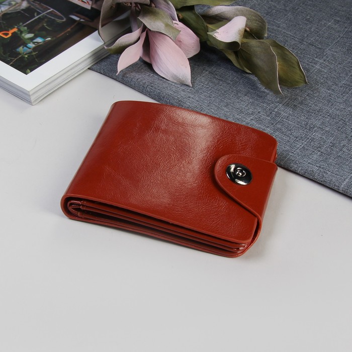 Кошелек женский на магнитной кнопке, 1 отдел, для карт, цвет коричневый