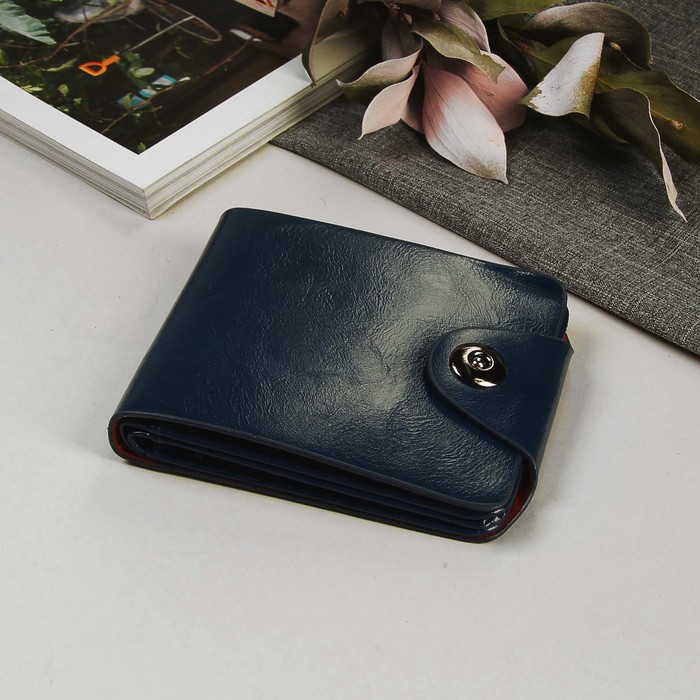 Кошелёк женский на магнитной кнопке, 1 отдел, для карт, цвет синий