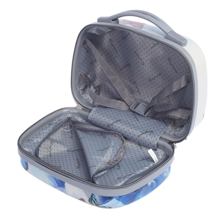 Чемодан с кейсом "Бабочки", малый, 20", 41 л, кодовый замок, 4 колеса, кейс крепится на ручку, цвет белый