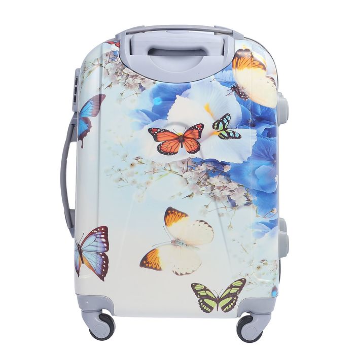 Чемодан с кейсом "Бабочки", малый, 20", 41 л, кодовый замок, 4 колеса, кейс крепится на ручку, цвет белый